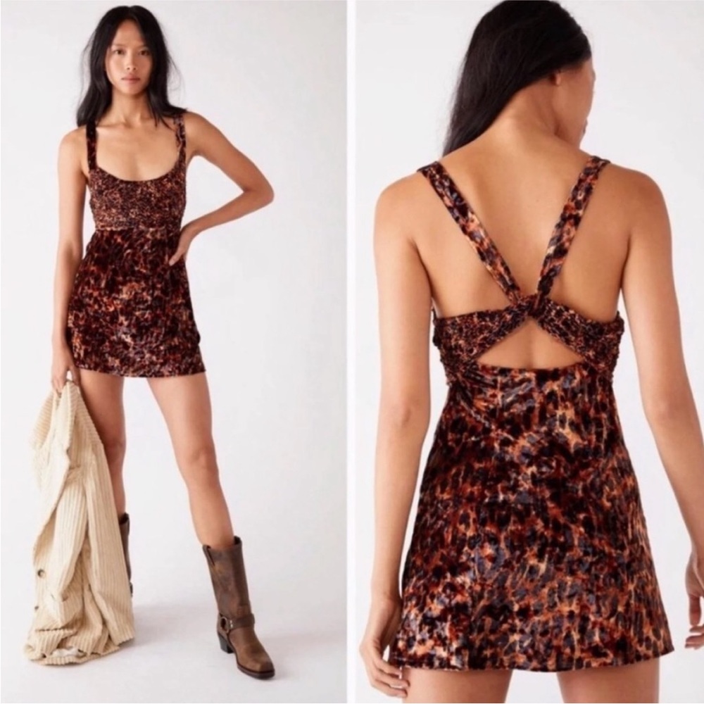 NWT Free People Virgo Moon Leopard Velvet Dress